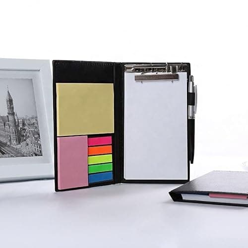 AccuPrints Premium Leather Note Pad/Memo Book | Size 19 x 11 cm | with Sticky Notes & Clip Holder with Pen for Gifting Multi Size Sticky Notes Diary Style 5