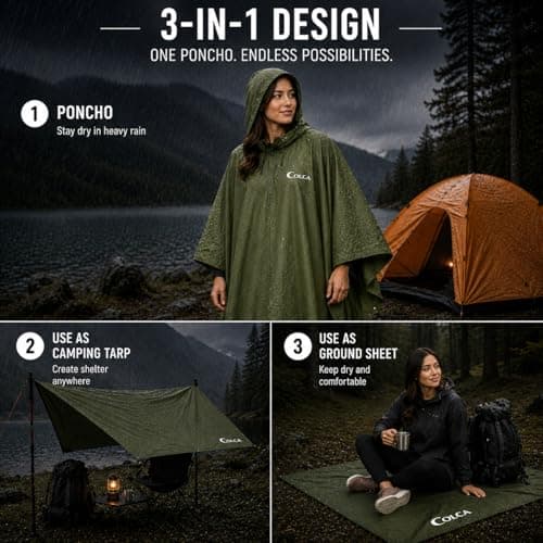 Colca Wild Rain Poncho for Women | Waterproof | Heavy Duty | Reusable | for Camping | Trekking | Hiking | Army | Urban Use | Olive Green 4