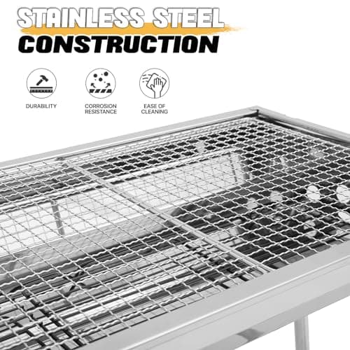 VBM Barbecue Charcoal (47cm) Grill Stainless Steel Folding Portable Bbq Tool Kits For Outdoor Cooking Camping Hiking Picnics, Silver Free Standing 72 Cm 4