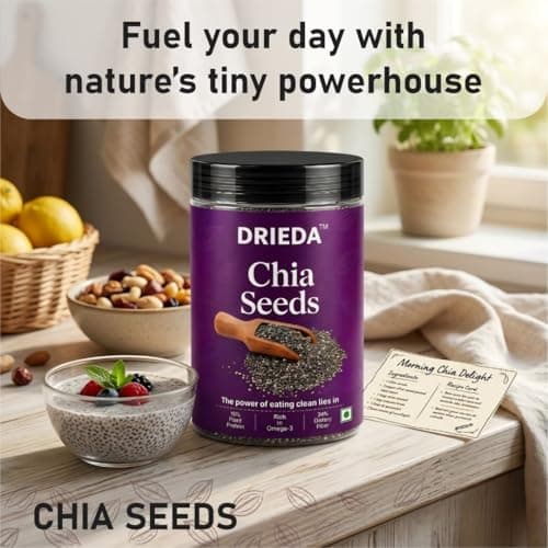 DRIEDA Chia Seeds | 100% Natural & Raw chia Seeds | Rich in Omega-3, Fiber & Plant Protein | Weight Loss, Detox & Healthy Diet | Superfood for Smoothies, Juice & Breakfast (Jar Pack) 2