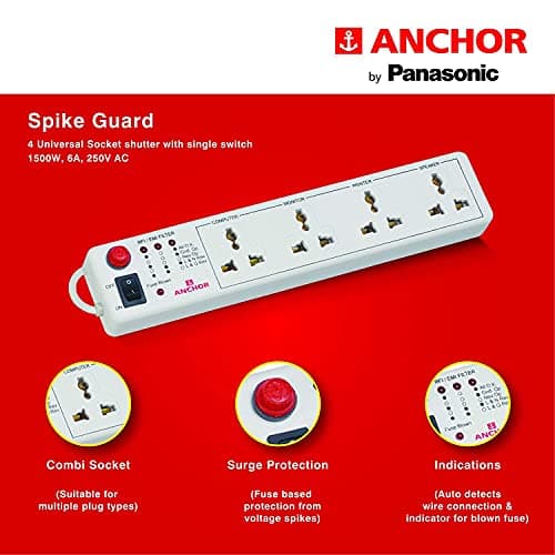 Anchor by Panasonic Spike Guard- 4 Universal Socket with Single Switch - 4 Mtr (22048) 2