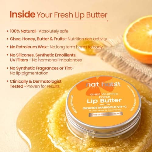 Nat Habit Orange Marigold Lip Balm Fresh Infused Lip Butter With Desi Ghee & Raw Honey For Lip Pigmentation, Lightening, Lip Repair, Dark And Chapped Lips (8gm) 5