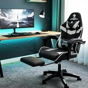 Casa Copenhagen Designed in Denmark,High-Back Italian Leather Gaming Ergonomic Chair with Advanced Mechanism & Electric Back Massager, Memory Foam Seating & Multi Function Arm-Rest - White & Black
