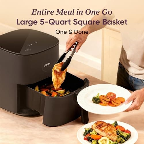 COSORI Air Fryer 5 QT (4.7 Litre) Black, 1500W Fast Cooking 9 Preset Menu, 30 Recipes Cookbook, Grill, Broil, Roast, Toast, Bake, Reheat, Defrost, Digital Touch Panel (CAF-L501) 5