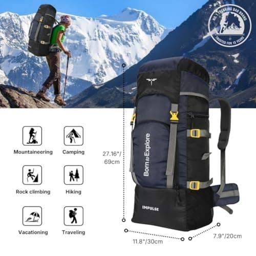 Impulse 5 Compartment Rucksack Bag 60 Litres Travel Bag For Travel Backpack For Hiking Trekking Tourist Bag For Men Camping Keep Discovering Light Blue With 1 Year Warranty 2