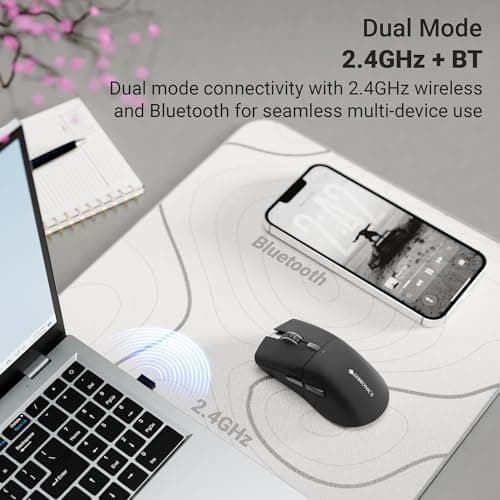 ZEBRONICS Rechargeable Wireless Mouse, Dual Mode 2.4GHz + BT, Upto 2400 DPI, 6 Buttons, USB Nano Receiver, Type-C, Silent Operation, Ergonomic Design (Blanc 100, Black) 2