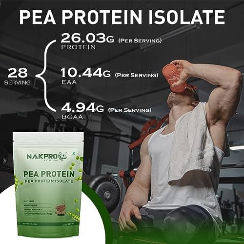 NAKPRO 100% Pea Protein Isolate, Chocolate - 1kg | 26g Protein, 4.9g BCAA | Natural Vegan Plant Protein Powder | Easy To Digest | All Essential Amino Acids for Muscle Gain and Recovery 4