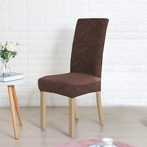 Yellow Weaves Elastic Stretchable Dining Chair Covers, Removable Washable Elastic Self Jacquard Dining Chair Covers (Set of 6, Coffee) 5
