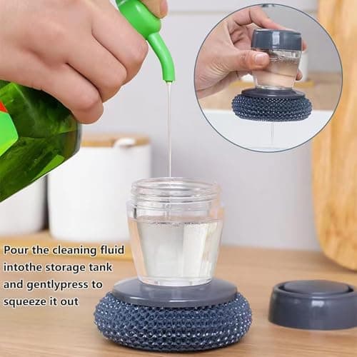 Gadget Hero's Soap Dispensing Cleaning Brush – Palm Brush for Effortless Cleaning, Liquid Filling Multifunctional Dishwasher, Kitchen Cleaning Gadget, Liquid Filling Steel Wire Ball 5