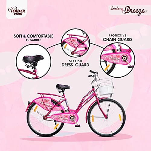 Leader Lady Star Breeze 26T Bicycle for Girls/Women with Front Basket and Integrated Carrier | Ideal for 12 + Years, (26) Road Bike,Road Bike,Pink,Womens,Rigid,18 inches 4