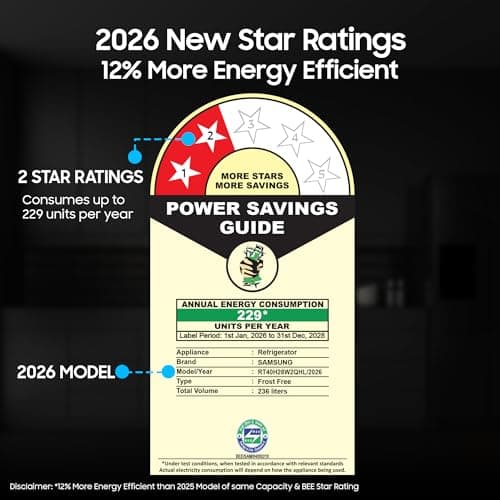 Samsung 236 L, 2 Star, Digital Inverter, Frost Free Double Door Refrigerator (RT40H28W2QHL, Gray Silver, 2026 Model) 2