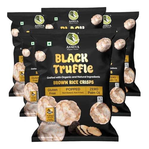 Asmita Organic Farms Brown Rice Popped Crisps | Not Baked, Not Fried | Low-Fat, High-Fiber Healthy Snacks with Millets | Truffle Flavour | Low-Calorie | Pack of 6 (55g Each)
