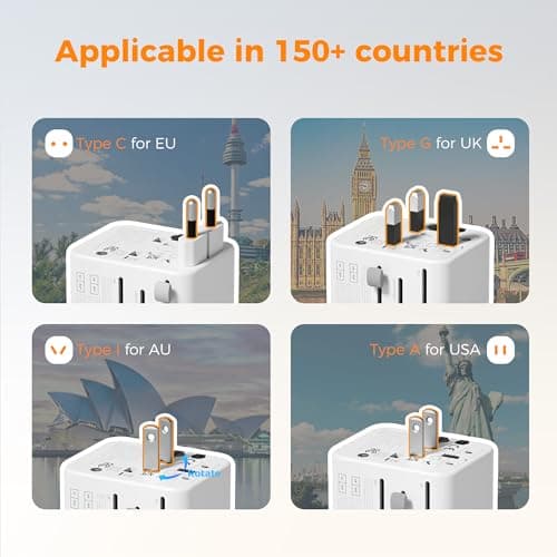 TESSAN Universal Power Adapter, International Plug Adaptor with 4 USB Ports (1 USB C), Travel Worldwide Essentials Wall Charger for US to Global. (TESSAN 17) 2