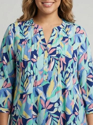 9 Impression Women's Blue & Green Rayon Printed Oversized Mandarin Collar Plus Size Top (7XL) 3