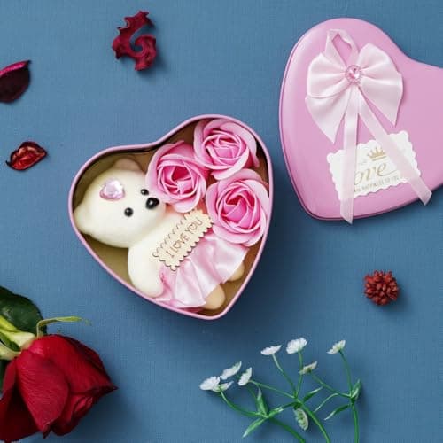 eCraftIndia Valentine Gift for Girlfriend Boyfriend | I Love You Teddy Bear Pink Roses Heart Shaped Gift Box | Valentine Day Gift for Husband Wife Her Him | Valentine Day Decoration Items 2