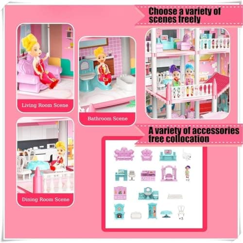 Barbeiiii Doll House for Girls | 2-Story Dollhouse with 4 Rooms, Dolls & Furniture Accessories | Dream House Pretend Play Toy for Girls Age 3+ Years 5