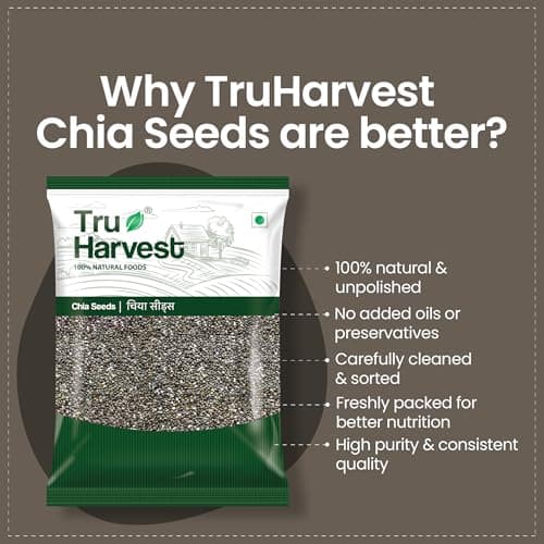 Tru Harvest Premium Chia Seeds 250g Trial Pack | 100% Raw, Natural & Unroasted | High in Fiber, Plant Protein & Omega-3 ALA | Vegan, Gluten-Free Edible Superfood | Ideal for Smoothies, Puddings, Detox 5