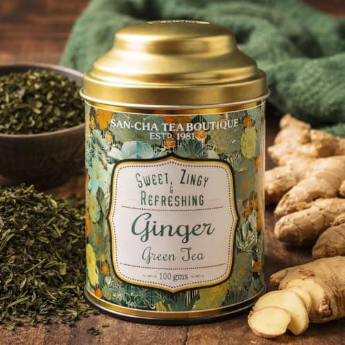Sancha Tea Boutique, Ginger Green Tea, 100g Loose Leaves, Real Adrak Chai, Spiced Wellness Blend, Low Bitterness, Premium Green Tea India 2