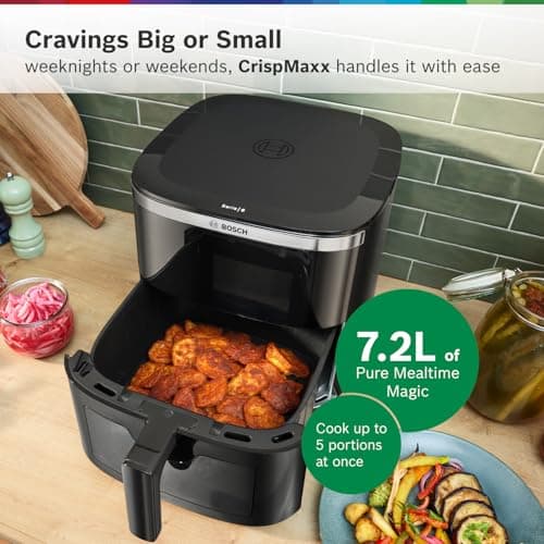 Bosch CrispMaxx Digital Air Fryer XXL 7.2L with Baking Tray | Illuminated Viewing Window | Touch Panel | 7 Preset Menu | Shake Alarm | Uses Upto 95% Less Oil | 2-Year Warranty | Black【MAF671B5IN】 5