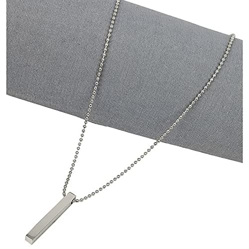 Okos Men's Fashion Jewellery Combo of 2 Rhodium Pated and Soild Black Polish Bar/Cuboid Pendant Necklace with 2 Adjustable Finger Rings For Boys and Men PD1000875BAR 2