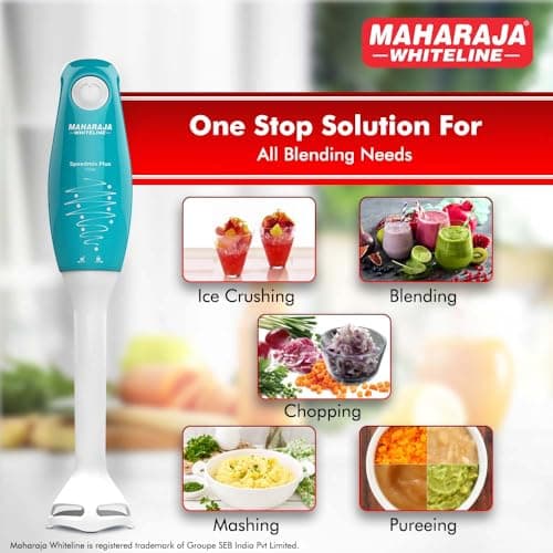 Maharaja Whiteline Speedmix Plus Hand Blender with Stainless Steel Blades | Long Lasting Performance with 175 Watts Motor | Detachable Plastic Foot | 2 Year warranty (Turquoise Blue & White) 5