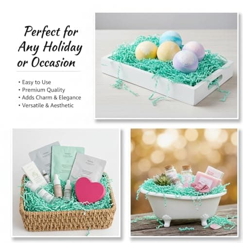 RecraftJoy Mint Green Shredded Paper 100g | Crinkle Cut Paper Grass for Gift Boxes, Gift Hampers & Baskets | Decorative Gift Hamper Filler for Packaging, Crafts, Wedding Return Gifts & Small Business 3