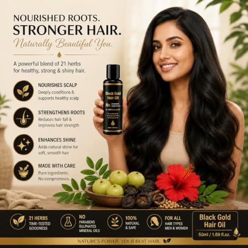 Womake Black Gold Hair Oil | 21 Herbs Hair Growth Oil for Men & Women | Reduces Hair Fall, Strengthens Hair Roots, Repairs Damaged Hair & Adds Natural Shine | 100% Natural Hair Care Oil | 50ml 3
