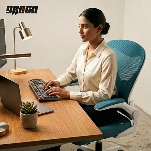 DROGO Premium Ergonomic Office Chair for Work from Home, High Back Computer Chair with Mesh, Flip-up Armrest, Recline, Adjustable Seat & Lumbar Support | Mesh Chair for Office (Blue) 2