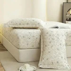 Story@Home Cloud Cotton Fitted BEDSHEET (72 X 78 Inch) 360 Elastic King Size with 2 Pillow Covers | Super Soft Bed Sheet for King Size Bed Floral Design (White, Grey)