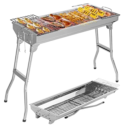Ketumal BBQ Grill Portable (47cm) Barbecue Folding Grill,Stainless Steel Square Wood Stove, BBQ Grill Picnic Stove, Outdoor Mini Charcoal Stove | Cambine Stove with Folding Legs, Charcoal Grill BBQ