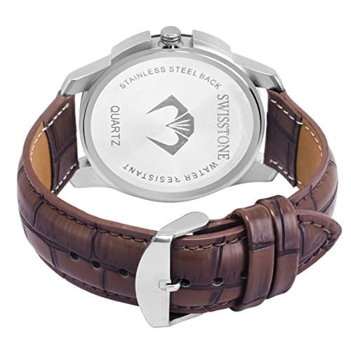 SWISSTONE Analog Men's Watch (Silver Dial Brown Colored Strap) 3