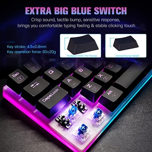 Redragon K605 Alien Giant Mechanical Gaming Keyboard, Super Big 61 Keys & Outemu Blue Switch, RGB LED Backlit Ergonomic Wired Type-C Full Key Conflict Free Anti-Ghosting NKRO Keyboard 3