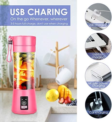 CUISINART Mini Blender Fruit Mixer Machine Portable Electric Juicer grinder Cup 380ML Personal Blender USB Rechargeable Fruit Blender Juicer Mixer for Home Office Outdoor (MULTI) (PLASTIC) 4