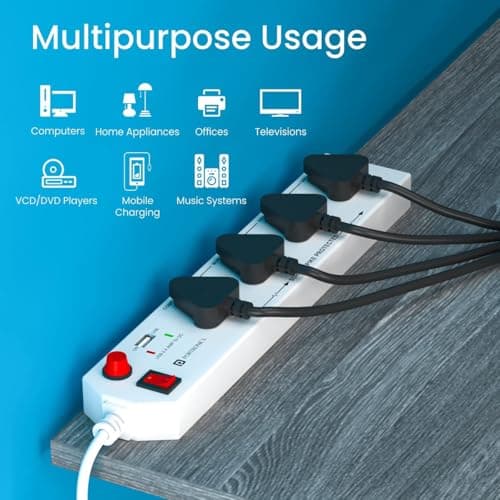 Portronics Power Plate 4 Extension Board with 4 Universal Sockets, USB Charging Port, 1.5 Meter Long Cord, 1500 Watts, Child Safety Shutter, 3 Pin Multi Plug for Home Appliances (White) 5