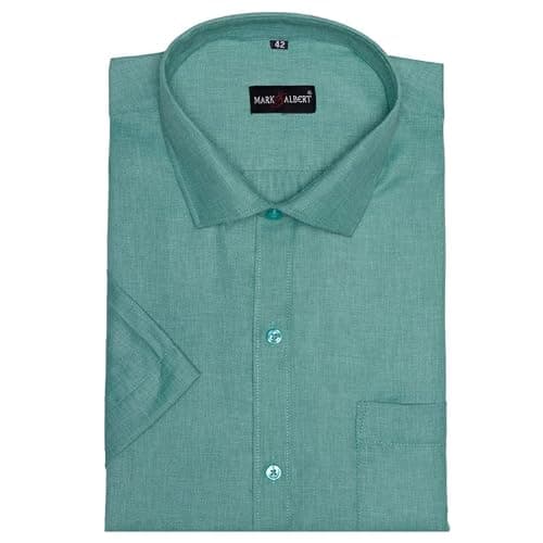 MARK & ALBERT Men's Half Sleeves Cotton Formal Shirt Green