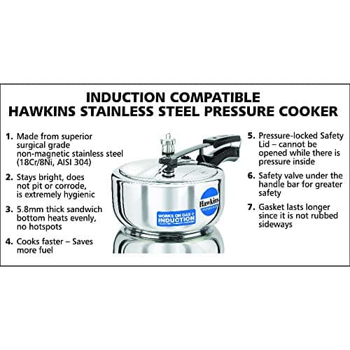 Hawkins 3 Litre Inner Lid Pressure Cooker, Stainless Steel Cooker, Induction Cooker, Silver (HSS3W) 3