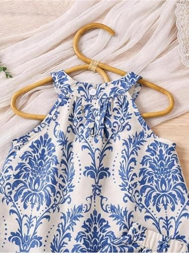 SKYCARRY Baby Girl Cotton Dress Set Ages 1 to 8 Years Blue Floral Summer Beach Wear Kids Clothes Girls Night Dress Party Western Frock Outfit Daily Fashion Clothing Set Stylish Frocks 5