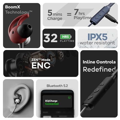 GOBOULT EQCharge Bluetooth Earphones with 32H Playtime, Zen ENC Mic, Dual Device Connectivity, Type C Fast Charging, 14.2mm Bass Driver, Made in India (Jet Black) 2