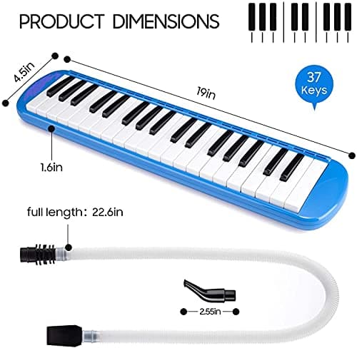 Technobuyers 37 Keys Melodica for Beginner,Tubes Mouthpiece Air Piano Keyboard Musical Instrument with Carrying Bag Light Blue) 2