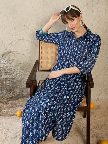 INDO ERA Women Blue Pure Cotton Co-Ord Set | Kurta Pant Set for Casual Wear,IESTR12020M | Co Ord Set For Women Stylish | 5