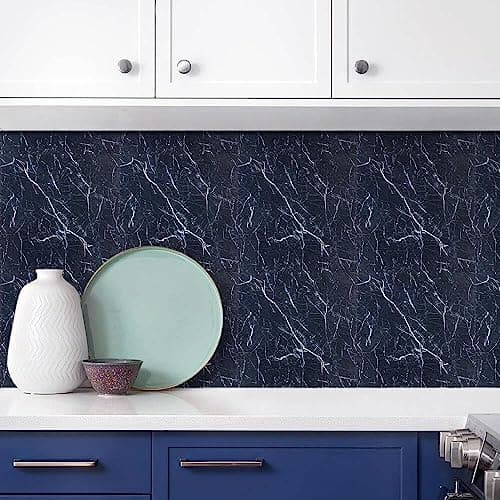 MORADIYA FRESH (LABEL) Marble Tile Sticker, 4 Pcs Flooring Peel And Stick Tiles Waterproof Self-Adhesive Vinyl Floor Sticker Wall Backsplash Stickers Cover Decal For Bathroom, 30X30Cm (Black12 Cms) 3