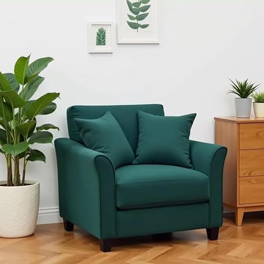 Avion - Berry 1 Seater Sofa for Living Room (Green) Premium Fabric Single Seater Sofa Chair, Couch for Living Room, Bedroom, Guest Room, Home, Office| 3 Years Warranty