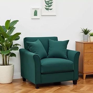 Avion - Berry 1 Seater Sofa for Living Room (Green) Premium Fabric Single Seater Sofa Chair, Couch for Living Room, Bedroom, Guest Room, Home, Office| 3 Years Warranty