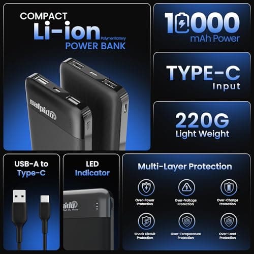 Salpido Salpido 10000mAh Power Bank with Dual Output, Portable Slim Design, Lithium-Ion Polymer Battery, Smart Chip Safety and LED Indicator, for iPhone, Samsung &All Smartphones(PN-951,Black) 2