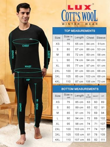 Lux Cottswool Men's Cotton Thermal Set (COTT_Black_FS_RN_TRO_Set_90) 2