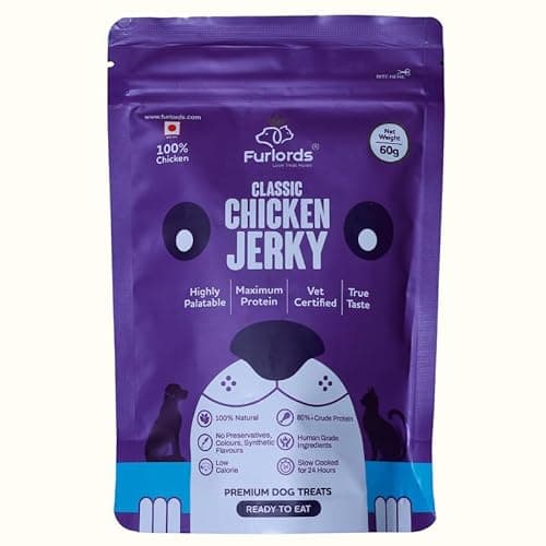 Furlords Chicken Jerky Dog Treats 60g – High Protein Natural Dog Snacks | Vet Approved, Soft Chewy Training Treats, Healthy Ready to Eat Dog Food Supplement