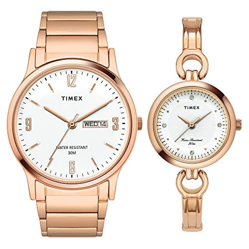 TIMEX Classics Analog Watch for Unisex with White Round Dial & Rose Gold Stainless Steel Bracelet Band Water Resistant Unisex Wrist Watches - TW00PR263