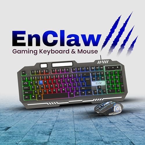 EVM EnClaw Gaming Keyboard & Optical Mouse Combo|RGB Backlit Keyboard, 19 Anti-Ghosting | 7200 DPI Mouse, 6 Buttons|Braided Cable, USB | High Performance – 1 Year Warranty (EVM-WDKM-612-B) Black 2