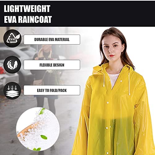 EVA Waterproof Raincoat for Men Women | Hooded Full Sleeve Rainwear Poncho | Lightweight Reusable | Outdoor Travel, Camping & Hiking Rain Protection (Universal Size, 1Pc, Yellow) 2