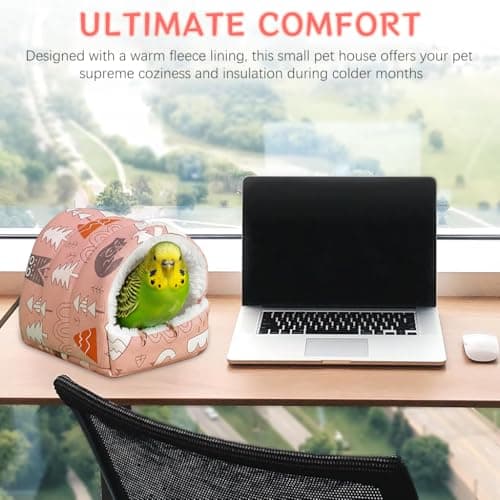 Qpets® Winter Warm Plush Bird Nest Hut, Small Animal Hanging Hideout & Sleeping Bed, Cozy Fleece Cave with 2 Metal Chains for Birds, Hamsters, Guinea Pigs (19cm x 18cm) 5